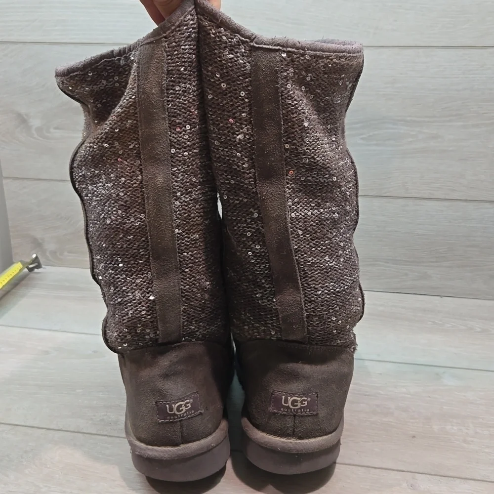 Ugg Australia Women Camaya Sequin knit sweater Leather Boots shoes sz 10